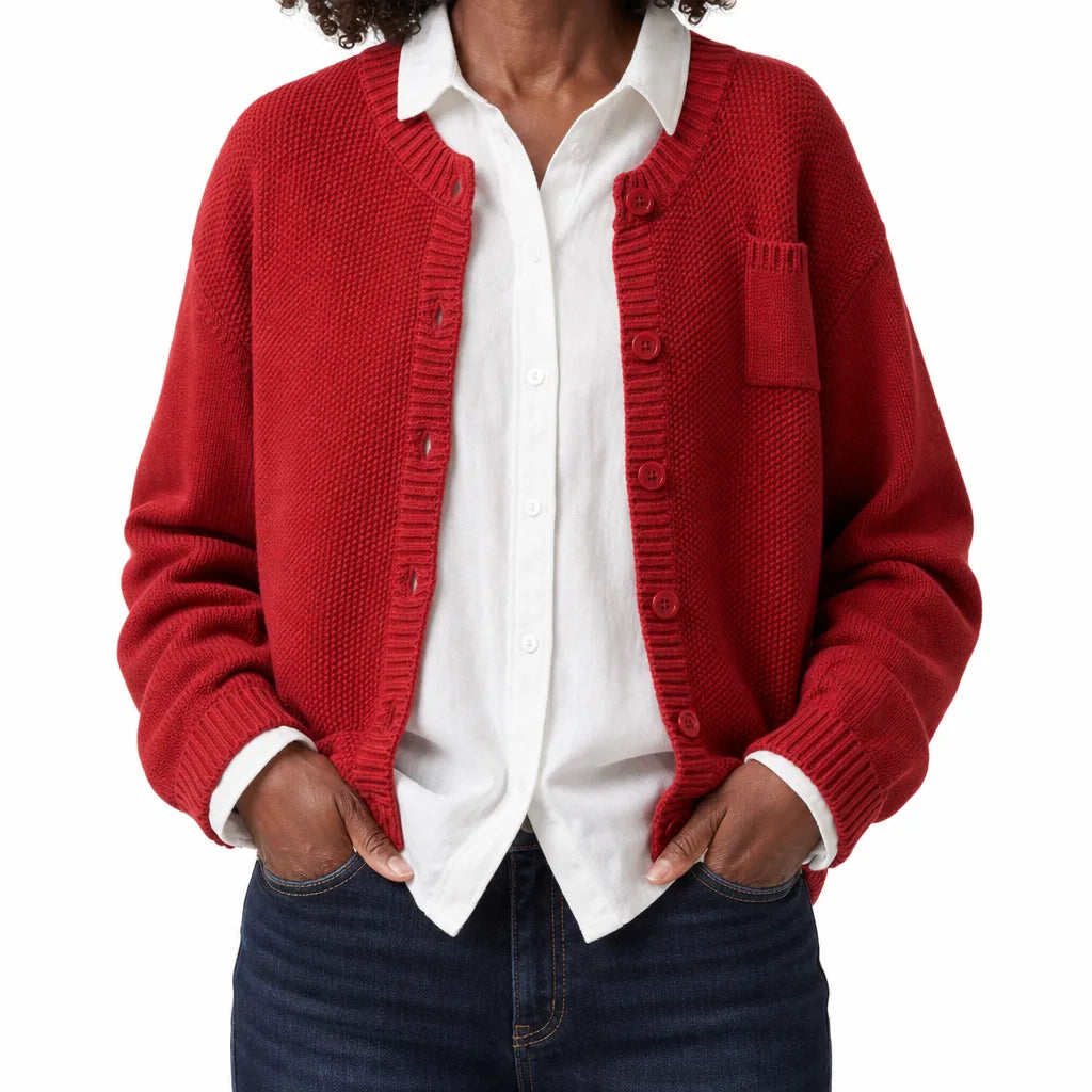 Rosalind | Women's Cropped Cotton Cardigan with Ribbed Trim
