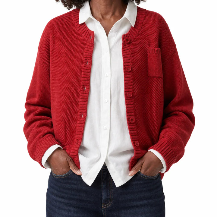 Rosalind | Women's Cropped Cotton Cardigan with Ribbed Trim