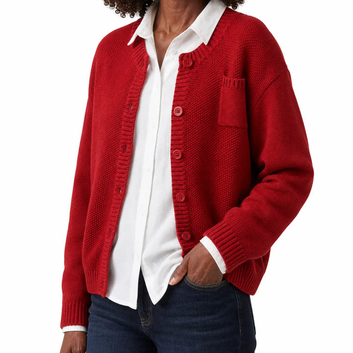 Rosalind | Women's Cropped Cotton Cardigan with Ribbed Trim