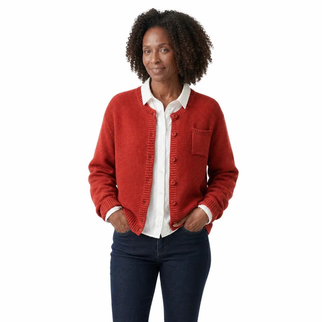 Rosalind | Women's Cropped Cotton Cardigan with Ribbed Trim