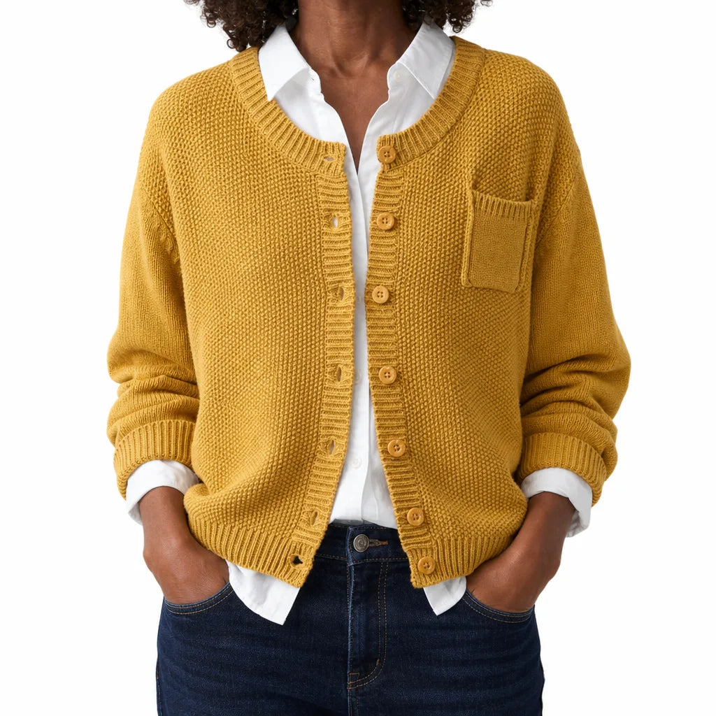 Rosalind | Women's Cropped Cotton Cardigan with Ribbed Trim