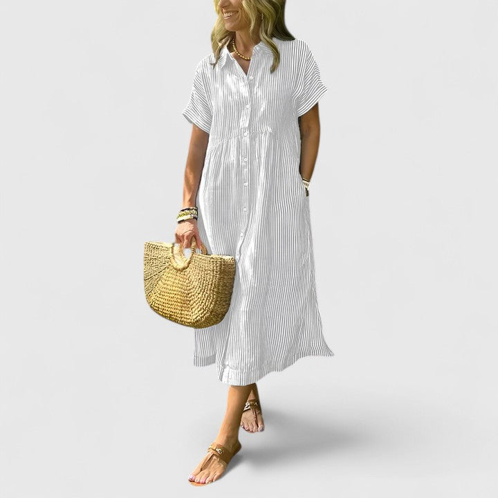 Striped Shirt Midi Summer Dress Loose Fit