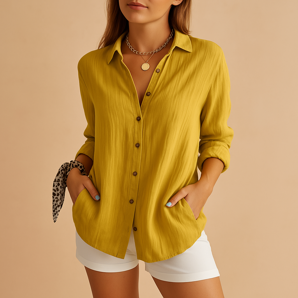 Oversized Textured Long Sleeve Button Down Relaxed Linen Shirt