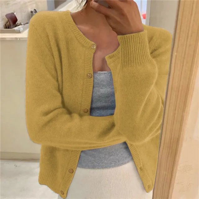 Delphine | Women's Cropped Cashmere Button Cardigan with Crew Neck
