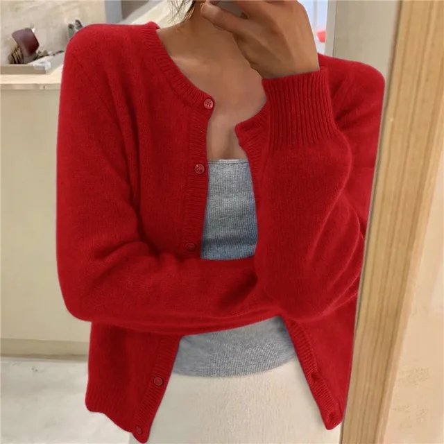 Delphine | Women's Cropped Cashmere Button Cardigan with Crew Neck