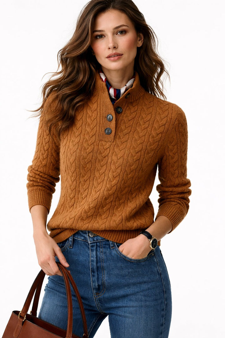 Harriet | Women's Cable Knit Wool Sweater with Button Collar