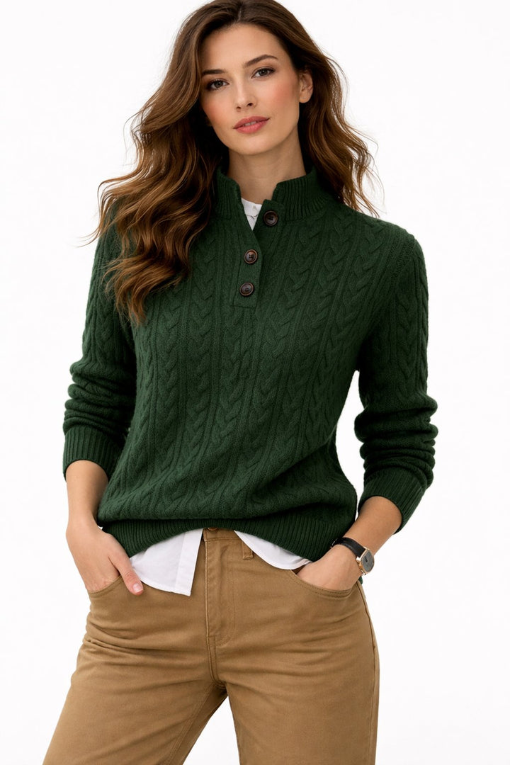 Harriet | Women's Cable Knit Wool Sweater with Button Collar