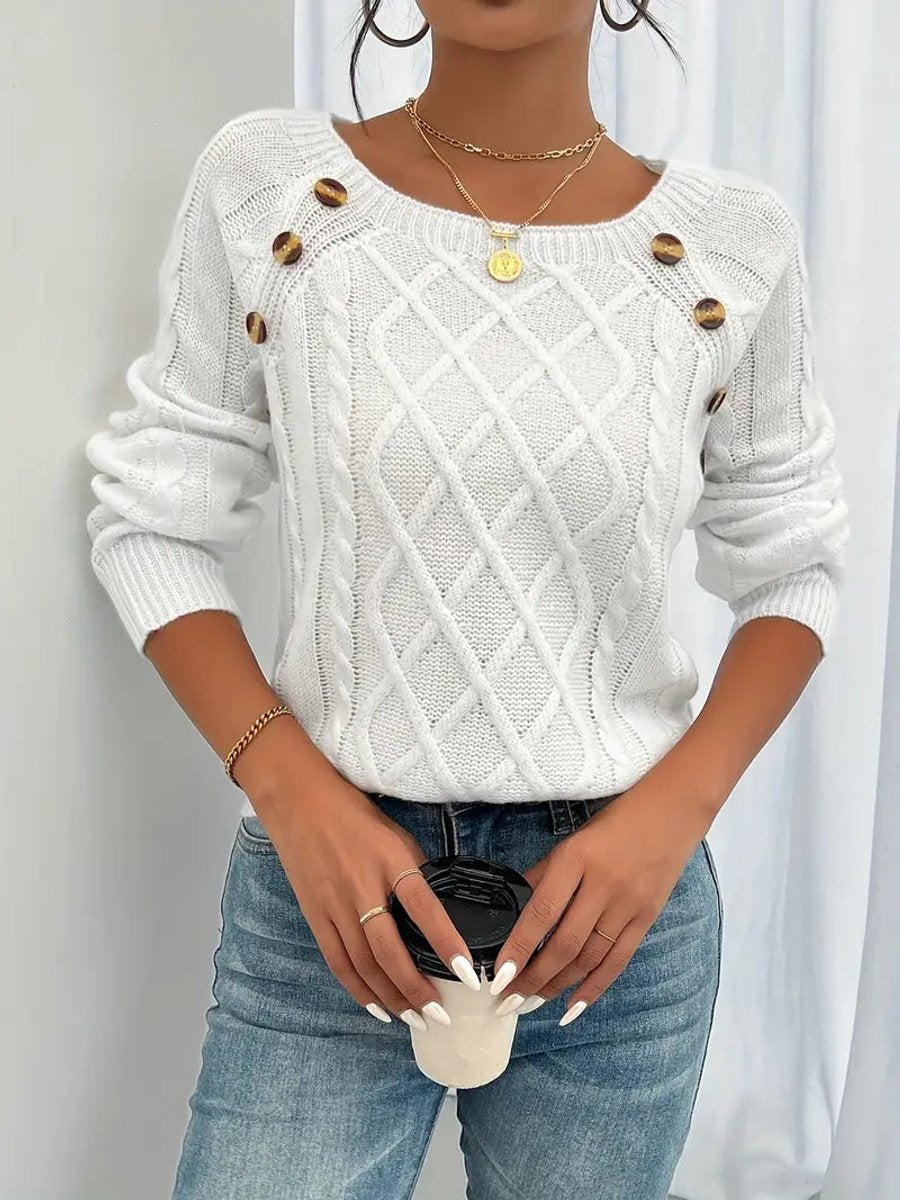 Rosalind | Women's Button Detail Cable Knit Raglan Sweater