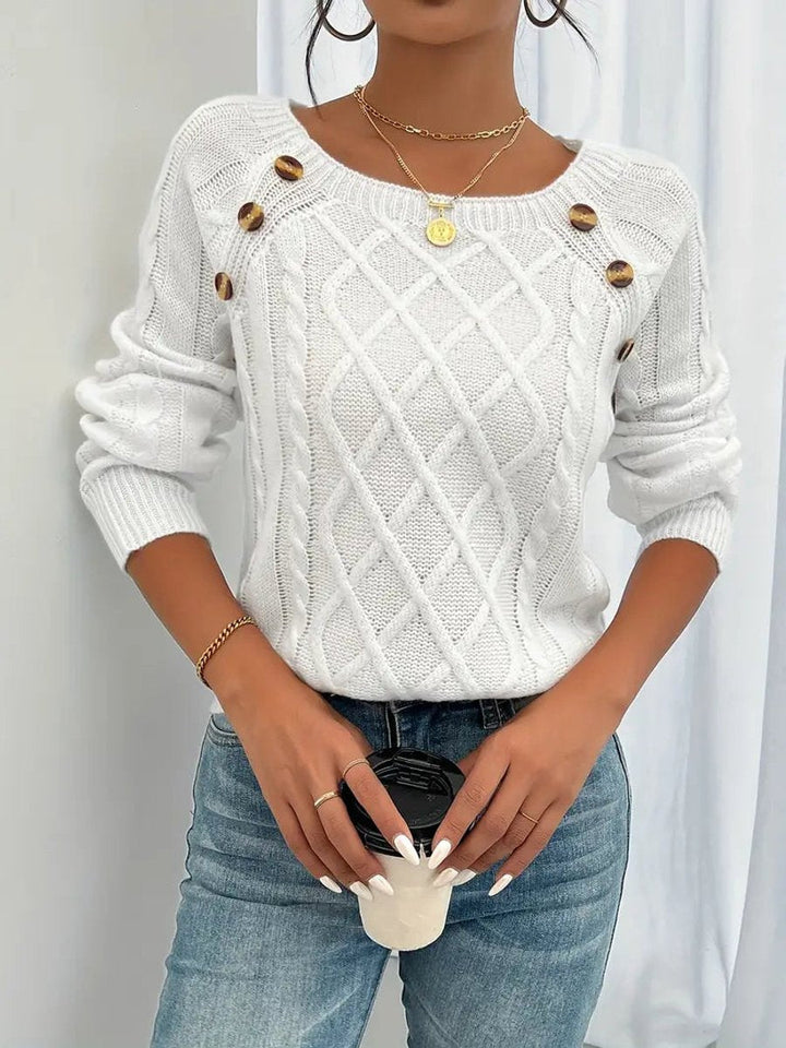 Rosalind | Women's Button Detail Cable Knit Raglan Sweater