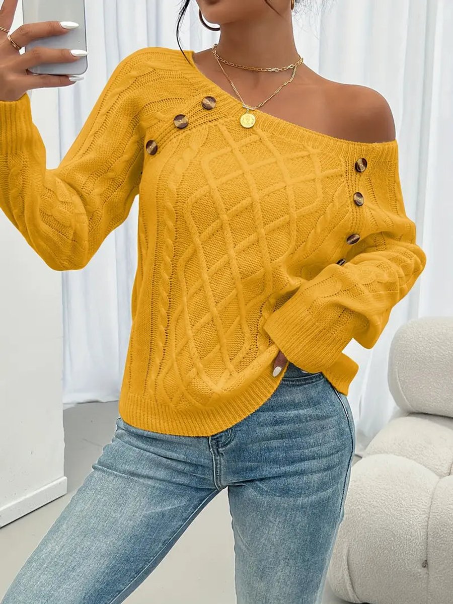Rosalind | Women's Button Detail Cable Knit Raglan Sweater