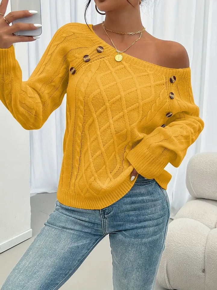 Rosalind | Women's Button Detail Cable Knit Raglan Sweater
