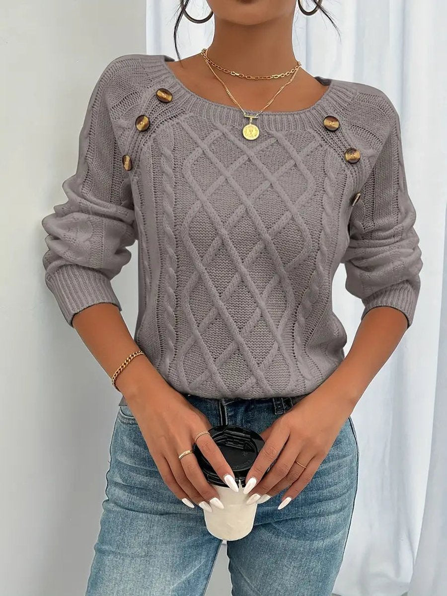 Rosalind | Women's Button Detail Cable Knit Raglan Sweater
