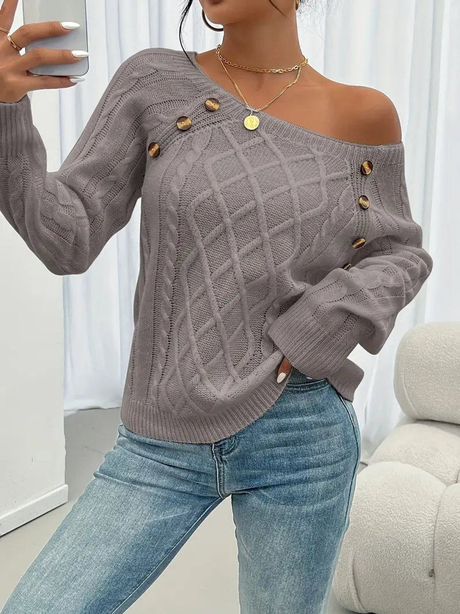 Rosalind | Women's Button Detail Cable Knit Raglan Sweater