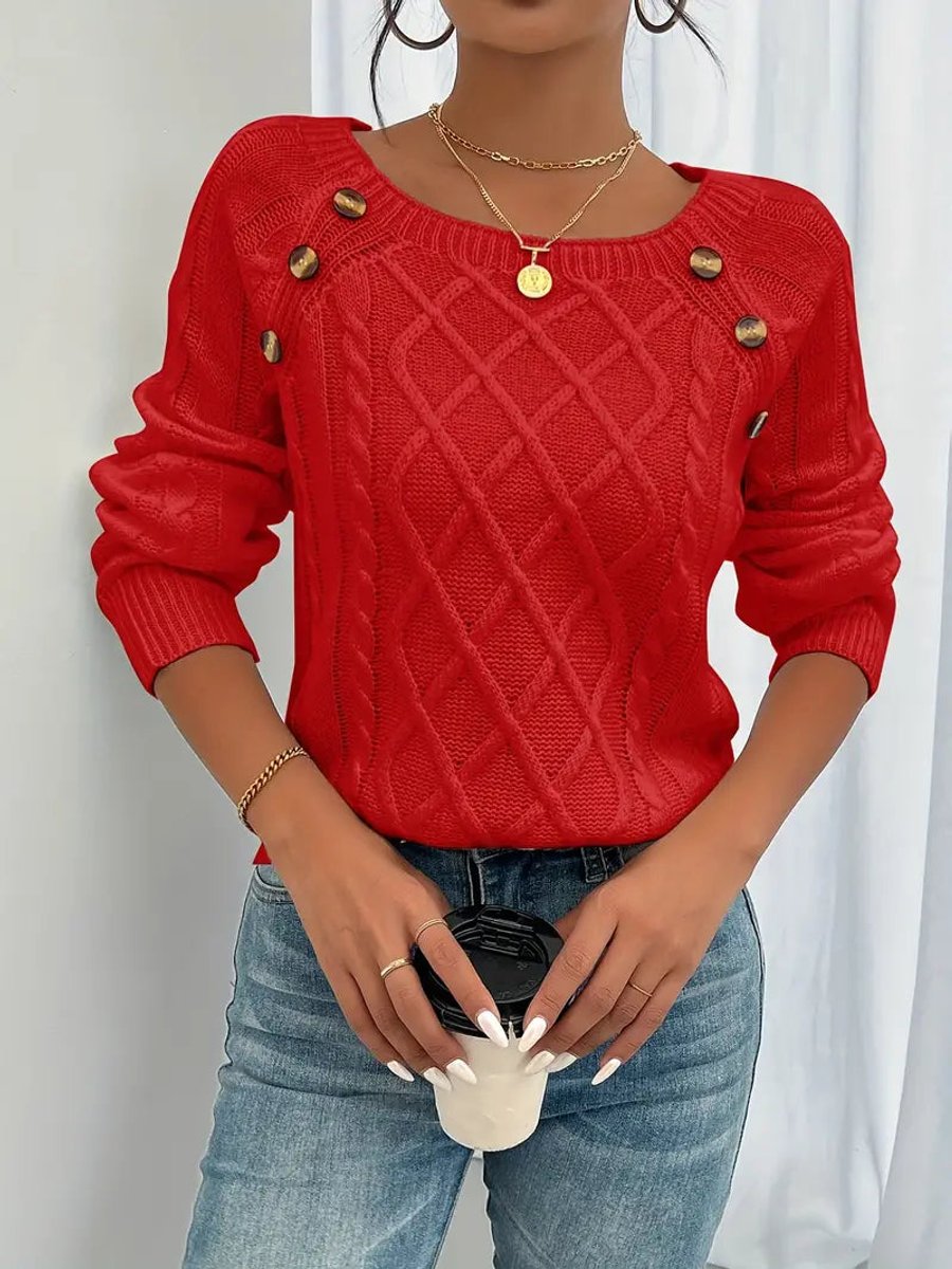 Rosalind | Women's Button Detail Cable Knit Raglan Sweater