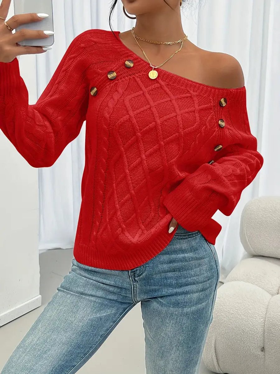 Rosalind | Women's Button Detail Cable Knit Raglan Sweater