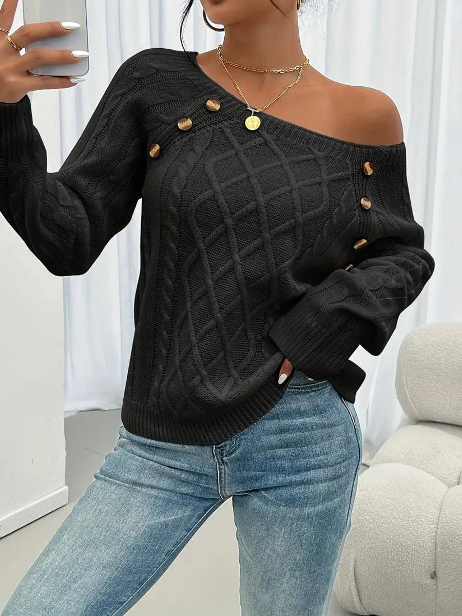Rosalind | Women's Button Detail Cable Knit Raglan Sweater