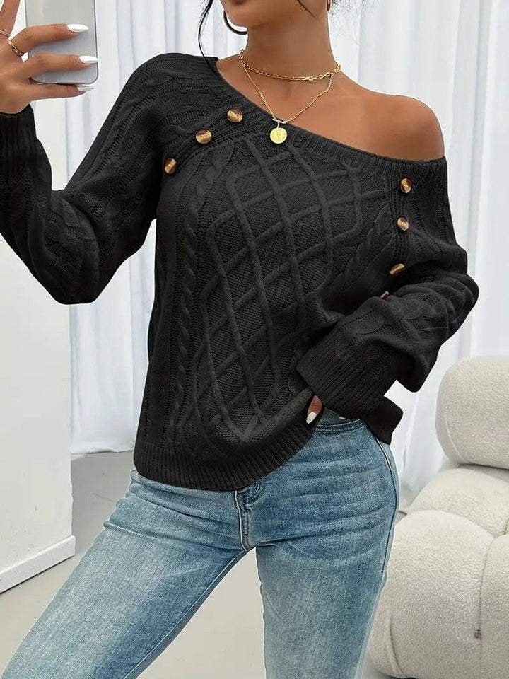Rosalind | Women's Button Detail Cable Knit Raglan Sweater