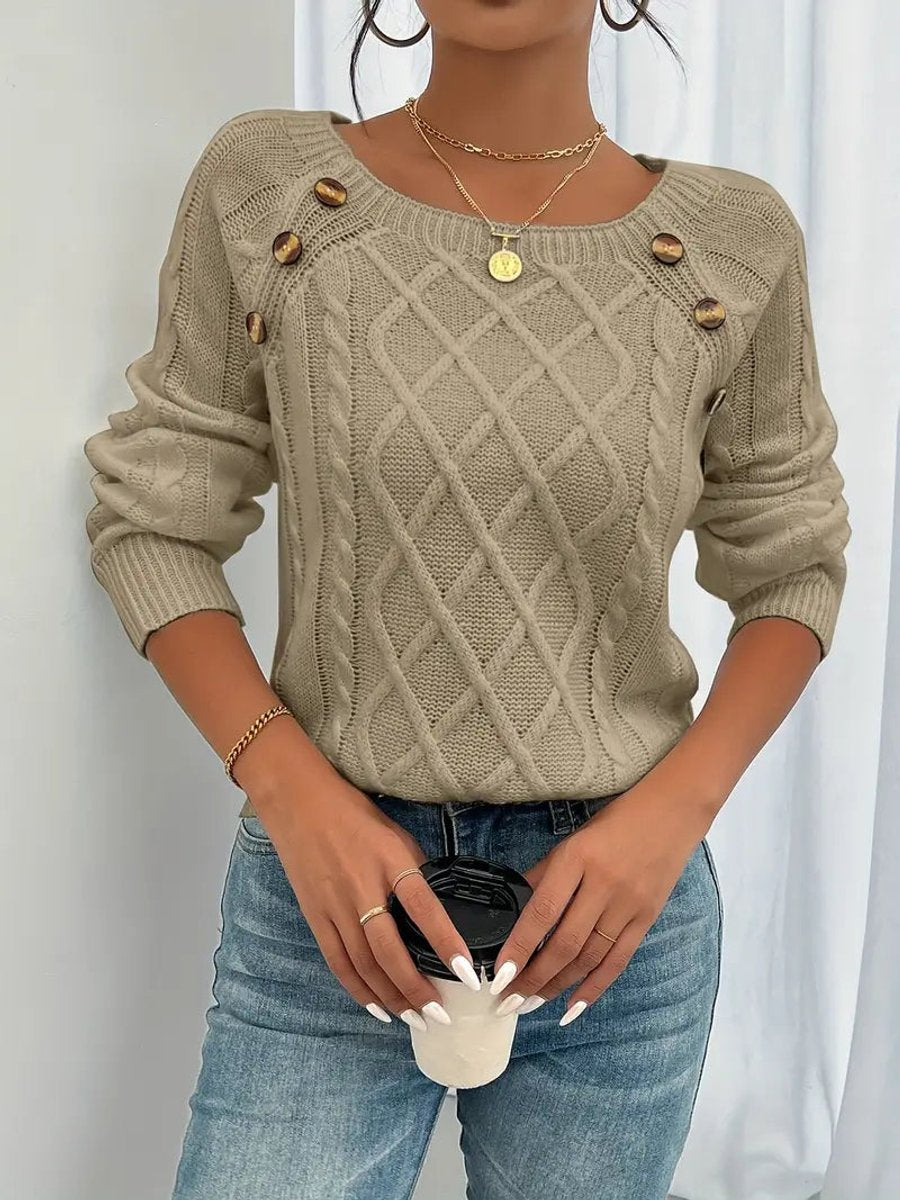 Rosalind | Women's Button Detail Cable Knit Raglan Sweater