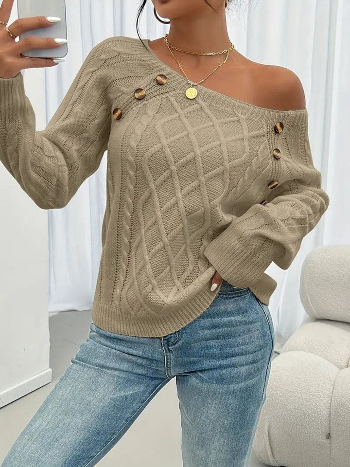Rosalind | Women's Button Detail Cable Knit Raglan Sweater