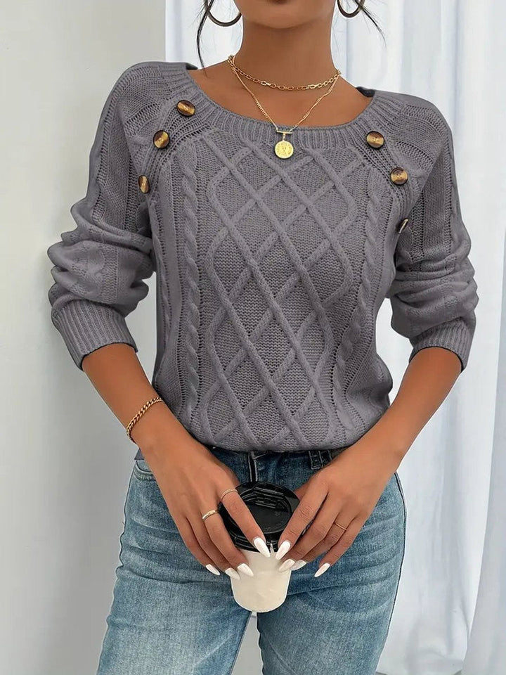 Rosalind | Women's Button Detail Cable Knit Raglan Sweater