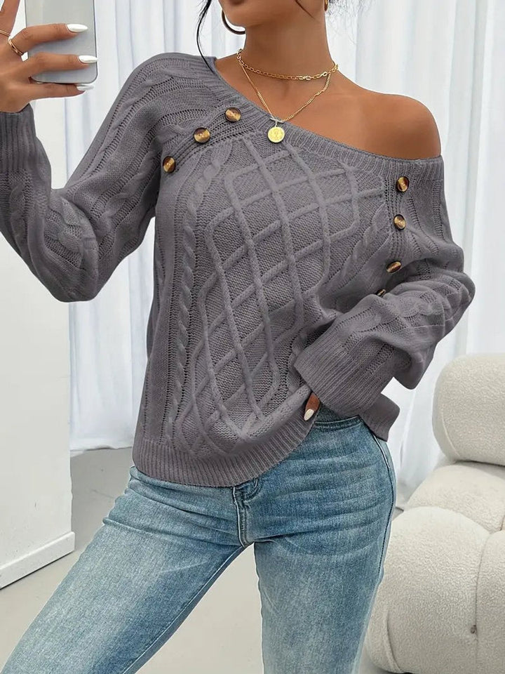 Rosalind | Women's Button Detail Cable Knit Raglan Sweater