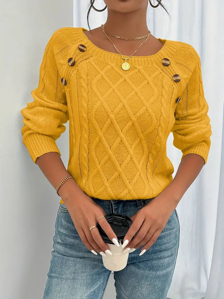 Rosalind | Women's Button Detail Cable Knit Raglan Sweater