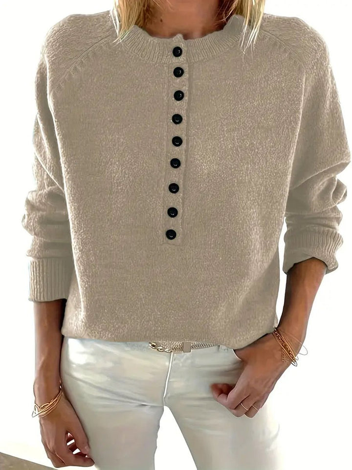 Guinevere | Women's Button Placket Henley V-Neck Sweater