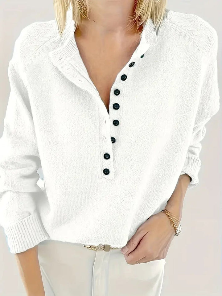Guinevere | Women's Button Placket Henley V-Neck Sweater
