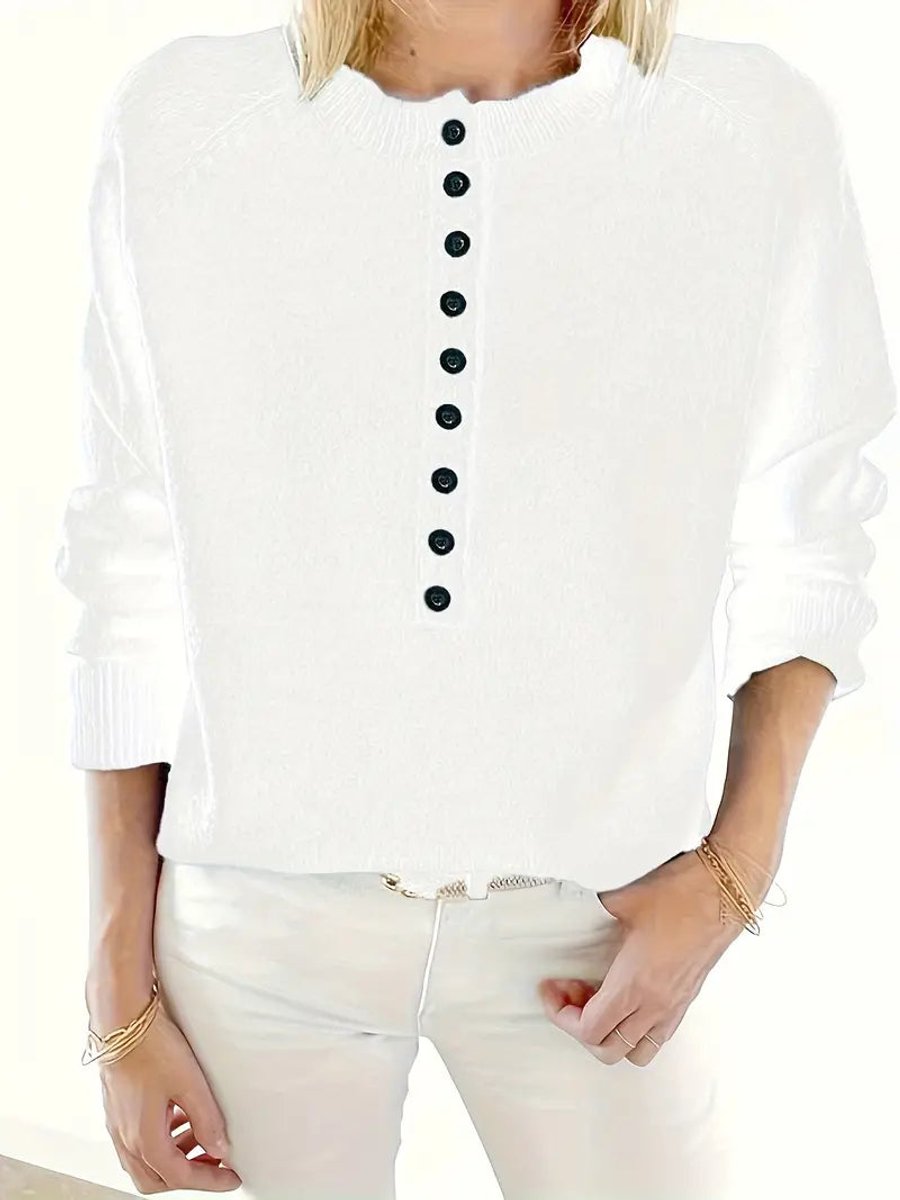 Guinevere | Women's Button Placket Henley V-Neck Sweater
