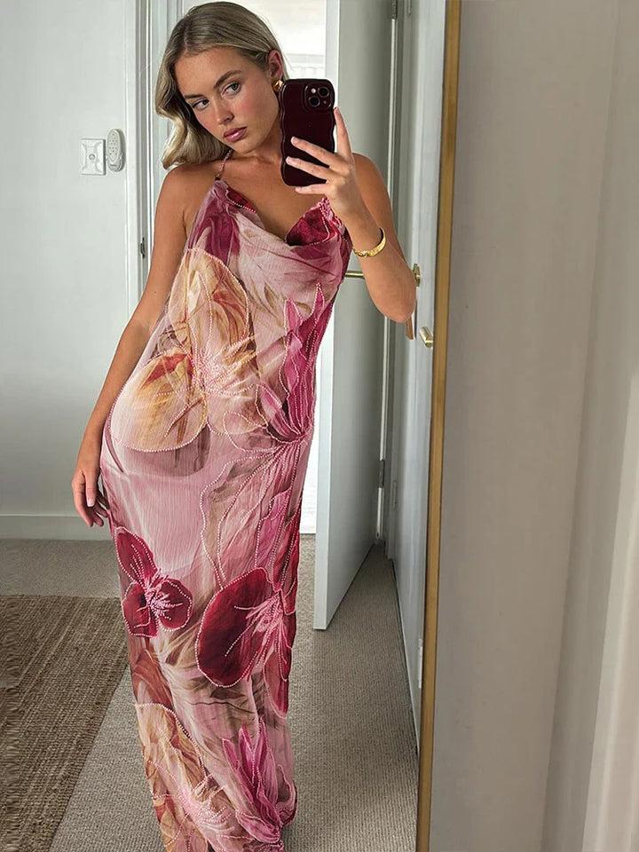 Floral Slip Maxi Dress Elegant Evening Wedding Guest