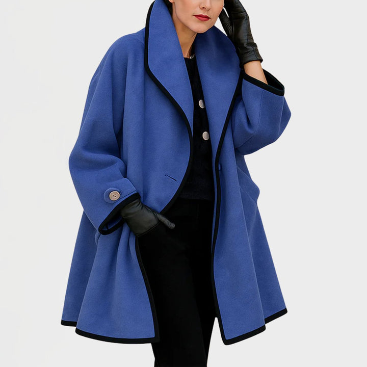 Rosalind | Women's Draped Shawl Collar Coat with Piped Trim