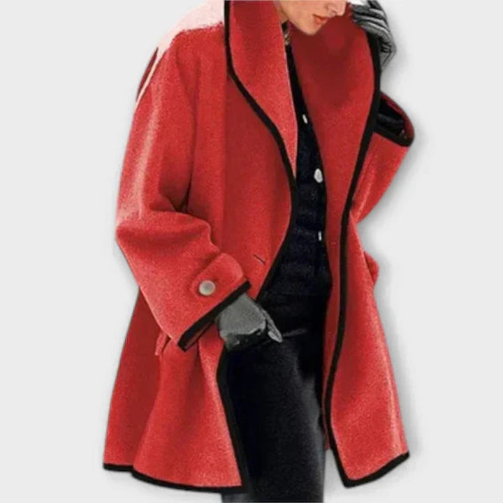 Rosalind | Women's Draped Shawl Collar Coat with Piped Trim