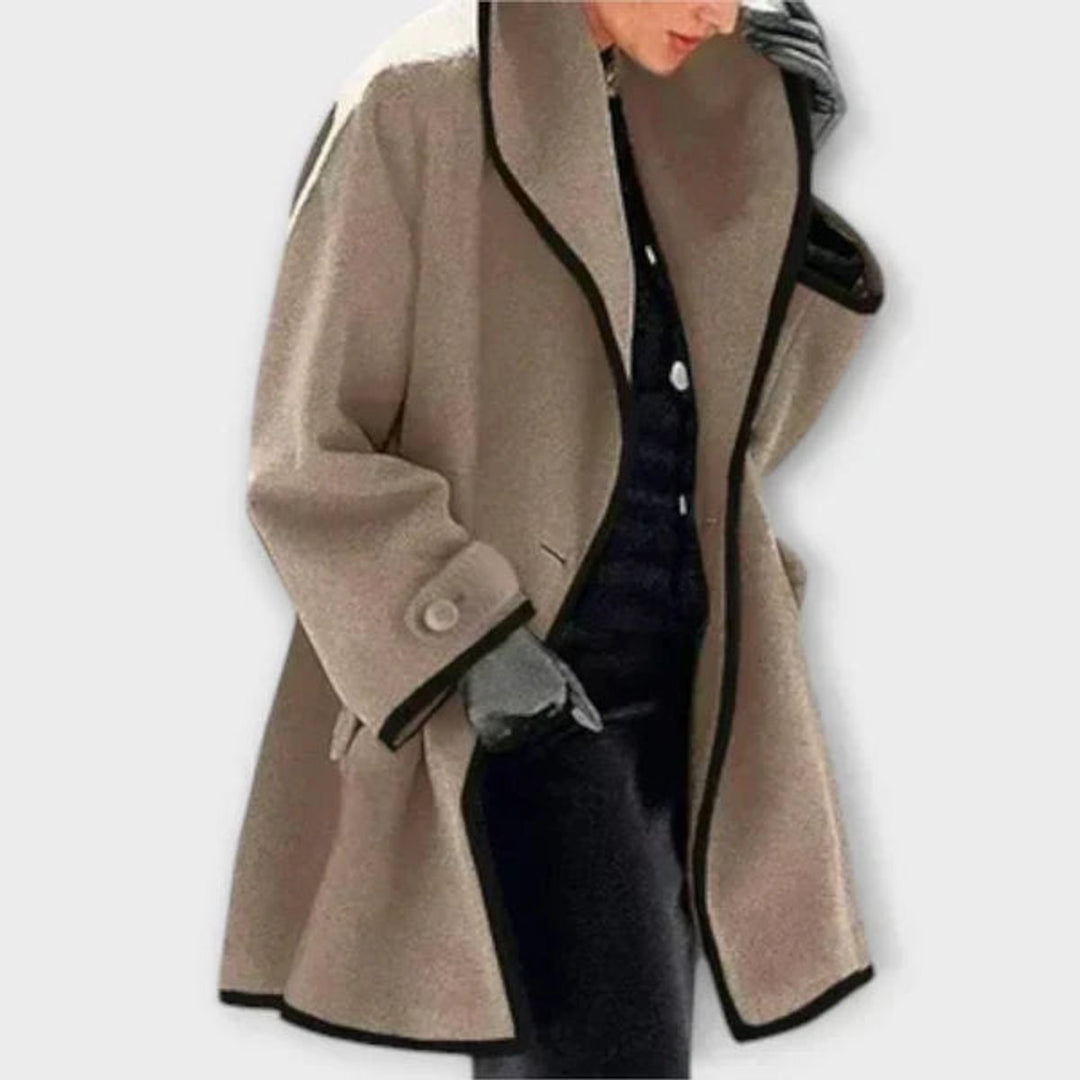 Rosalind | Women's Draped Shawl Collar Coat with Piped Trim