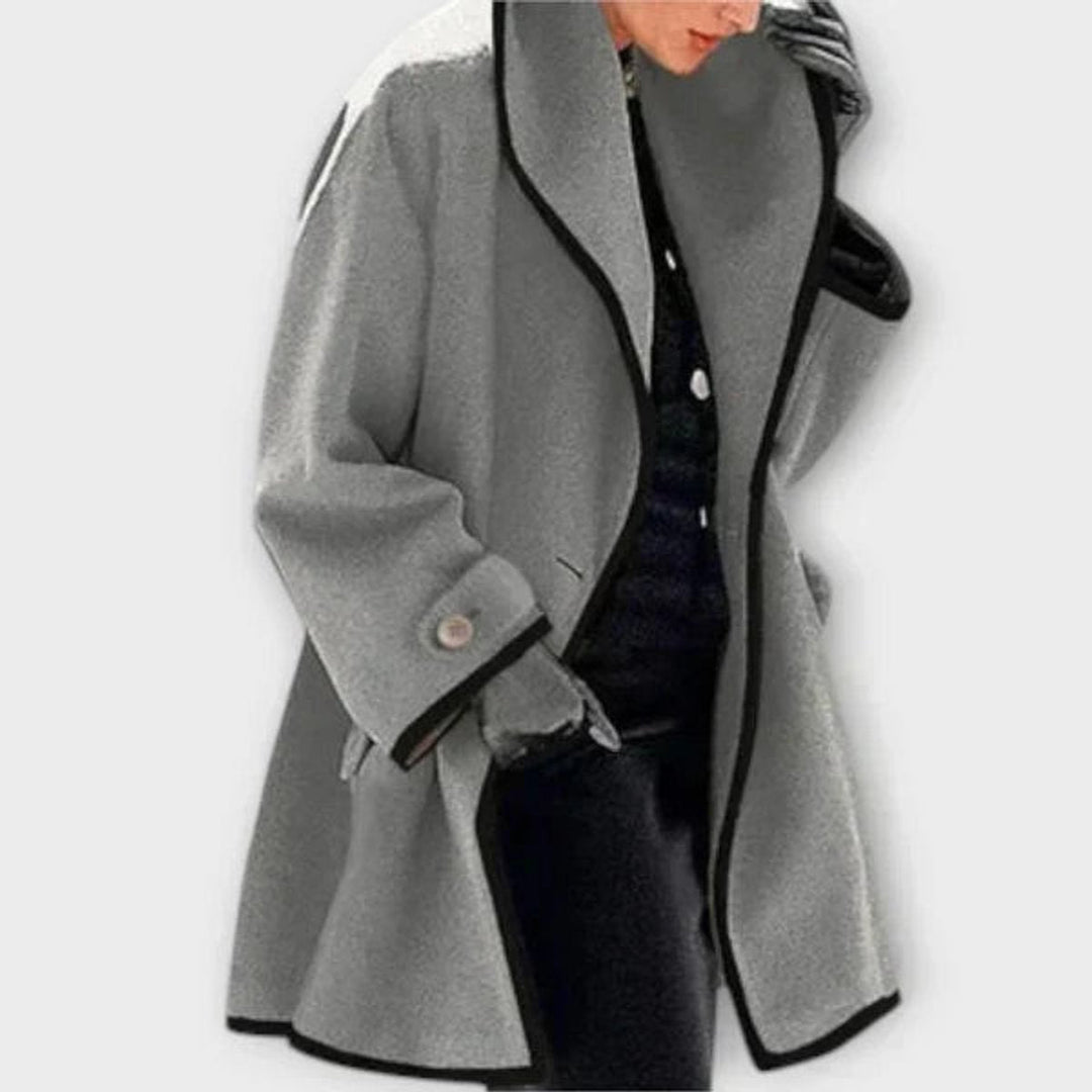 Rosalind | Women's Draped Shawl Collar Coat with Piped Trim