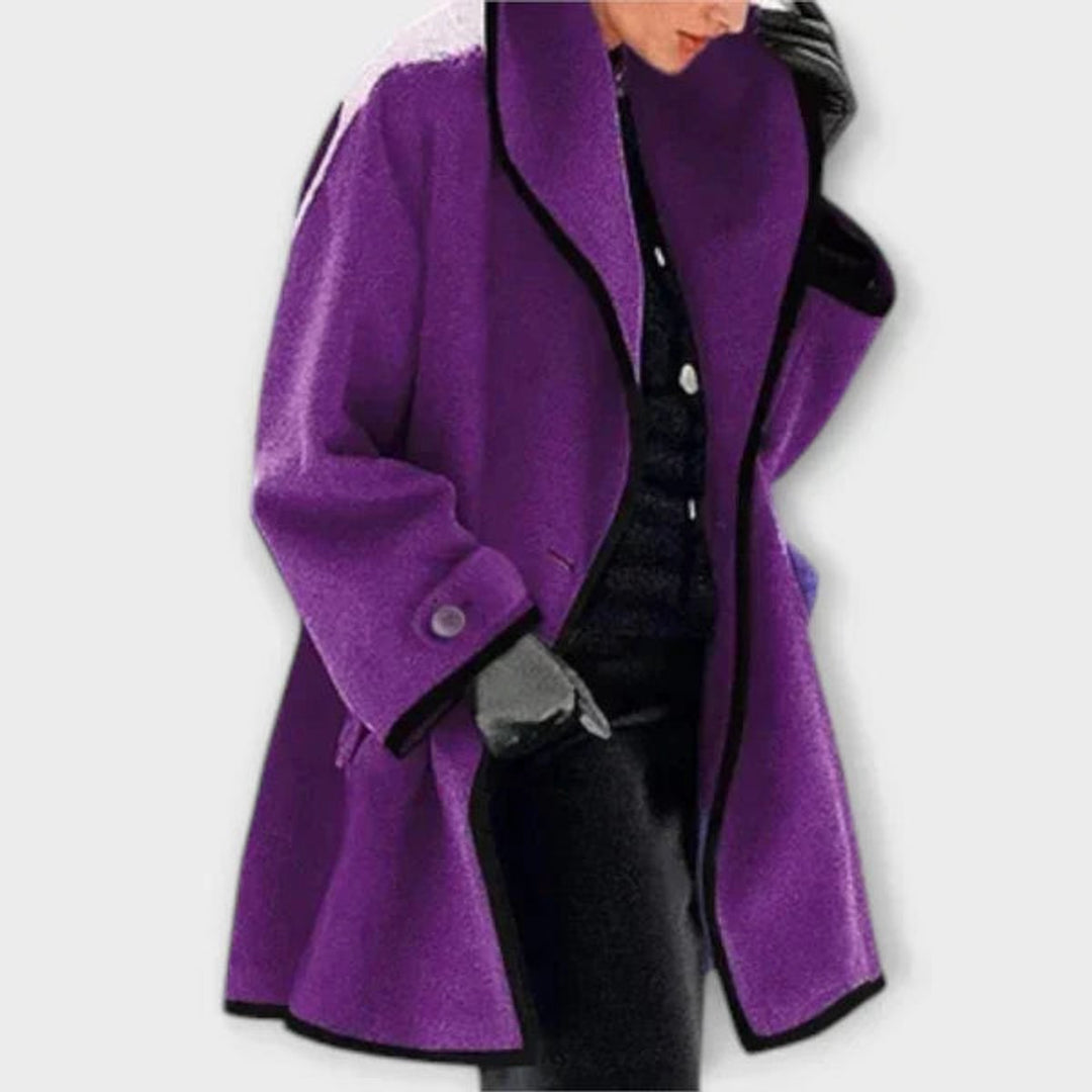 Rosalind | Women's Draped Shawl Collar Coat with Piped Trim