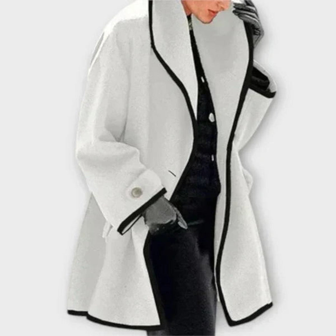 Rosalind | Women's Draped Shawl Collar Coat with Piped Trim