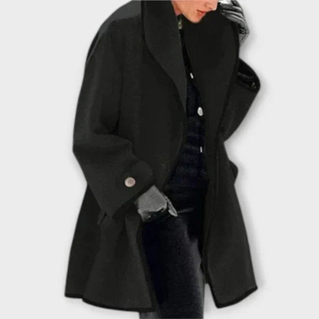 Rosalind | Women's Draped Shawl Collar Coat with Piped Trim
