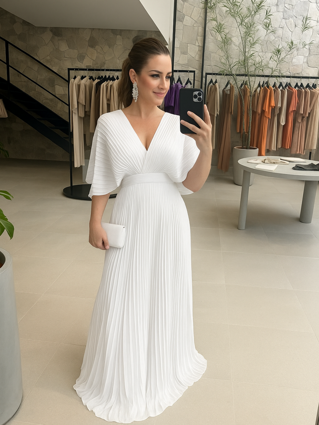 Elegant Pleated Batwing Maxi Dress - Wedding Guest