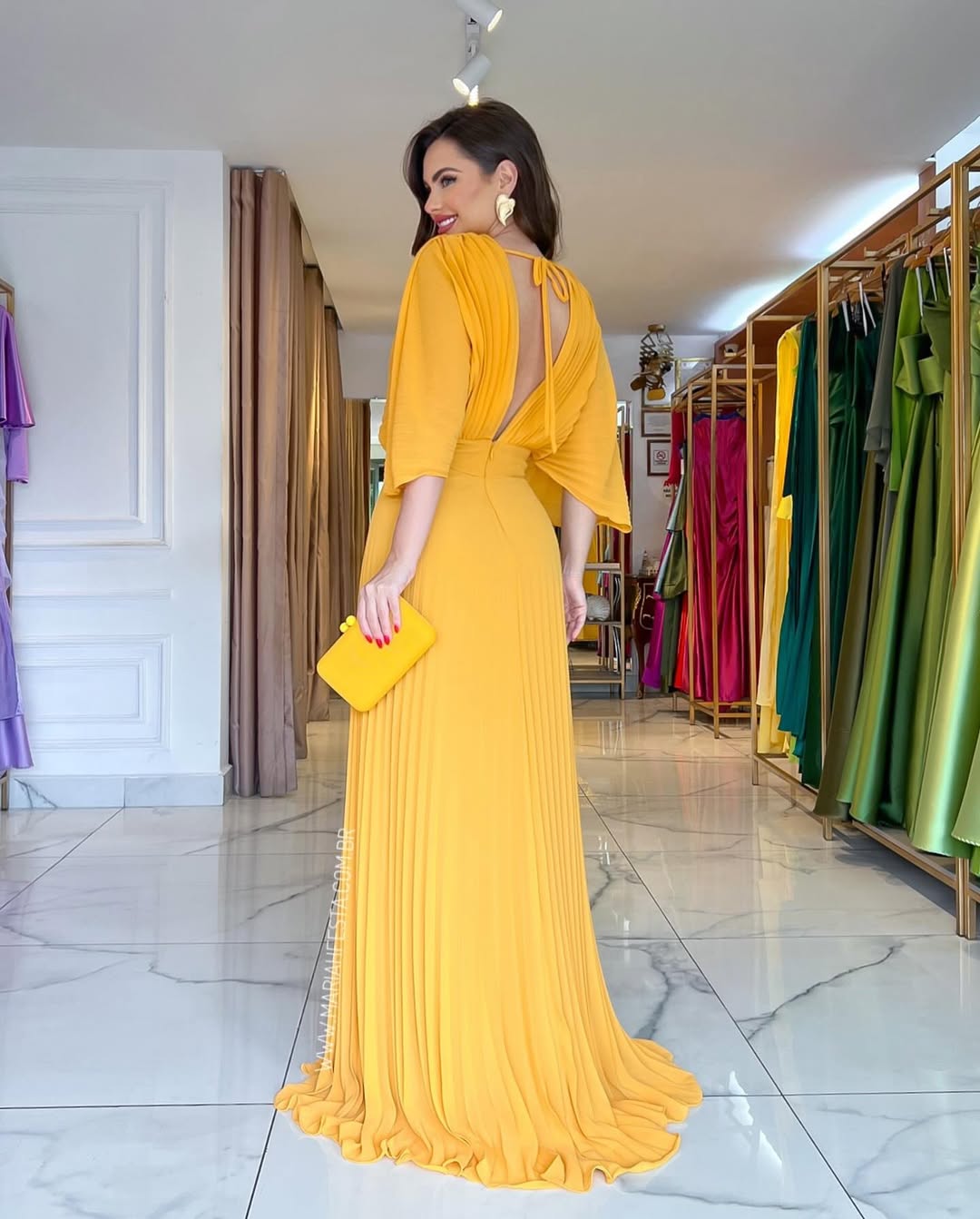 Elegant Pleated Batwing Maxi Dress - Wedding Guest