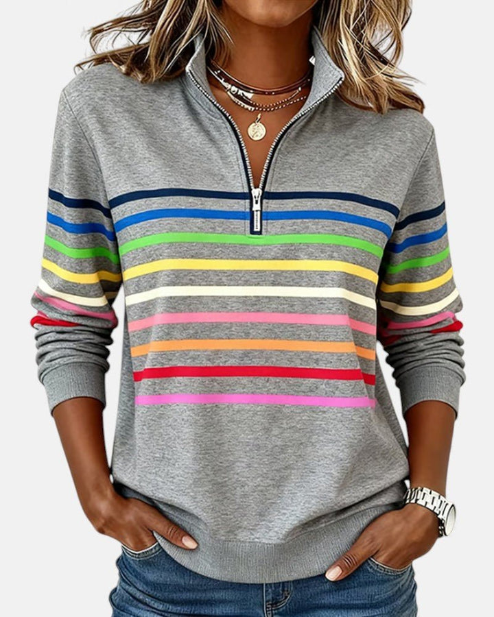 Pemberly | Women's Striped Quarter-Zip Long Sleeve Pullover