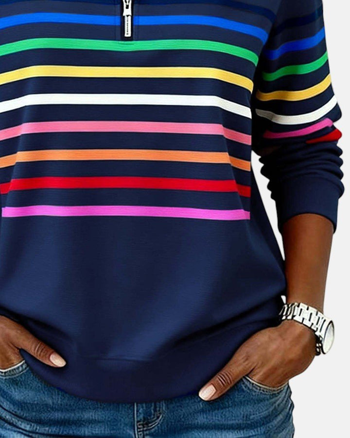 Pemberly | Women's Striped Quarter-Zip Long Sleeve Pullover