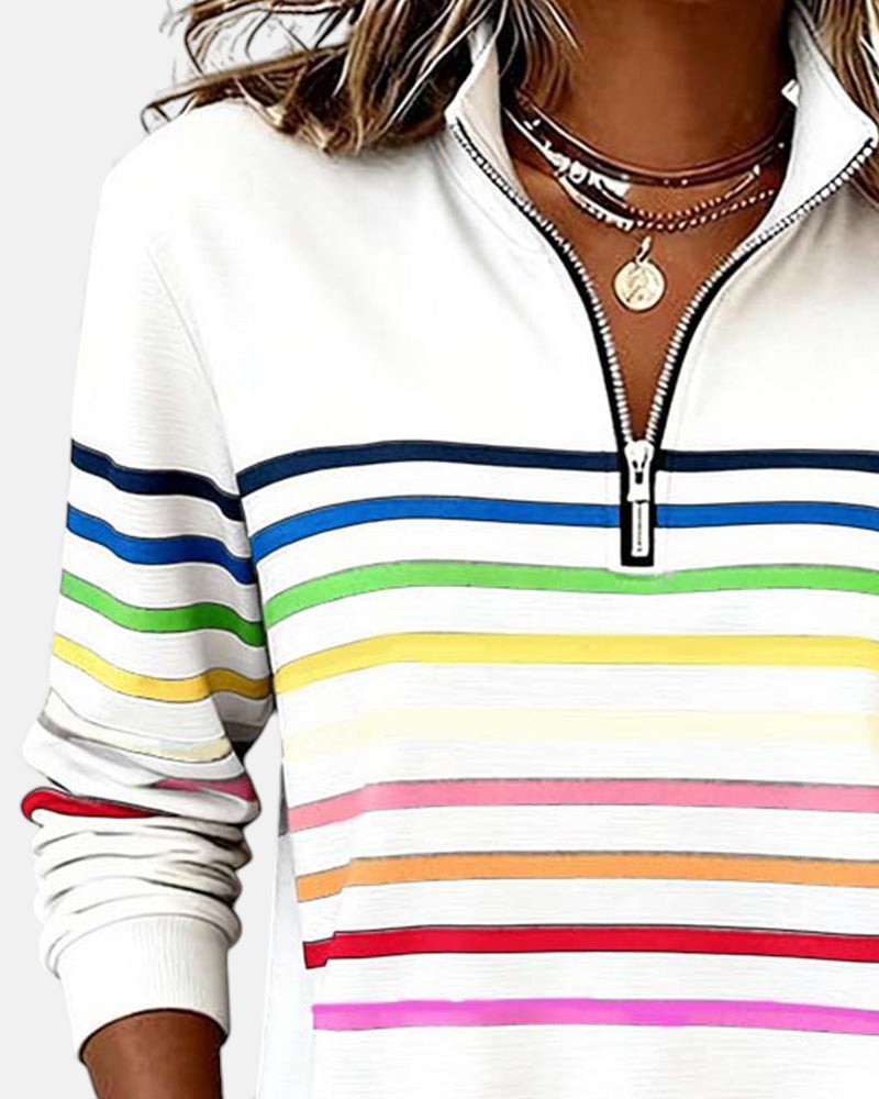 Pemberly | Women's Striped Quarter-Zip Long Sleeve Pullover