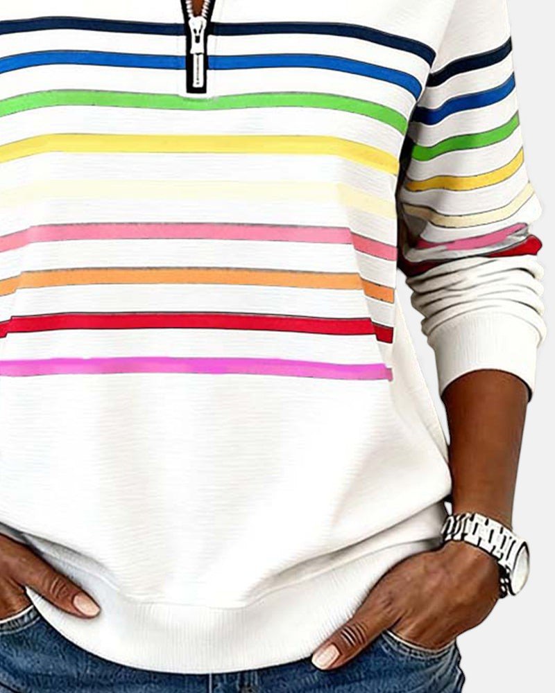 Pemberly | Women's Striped Quarter-Zip Long Sleeve Pullover