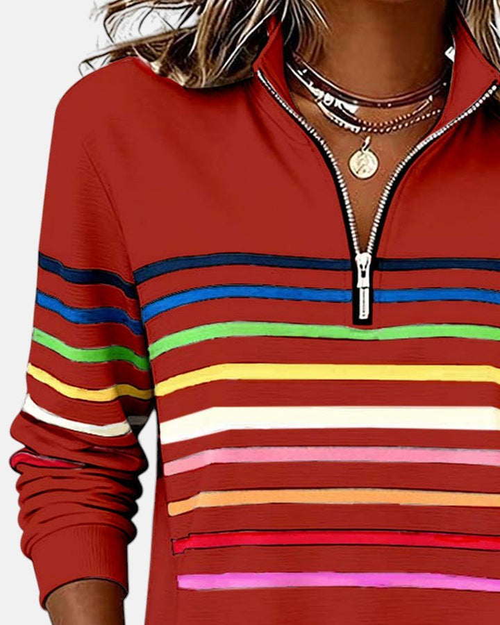 Pemberly | Women's Striped Quarter-Zip Long Sleeve Pullover