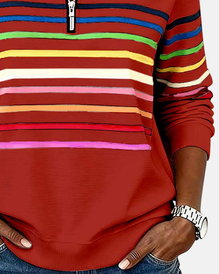Pemberly | Women's Striped Quarter-Zip Long Sleeve Pullover