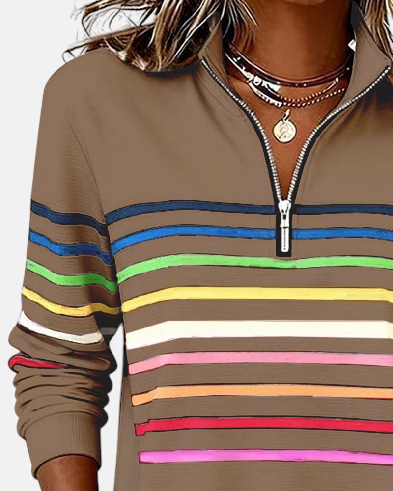 Pemberly | Women's Striped Quarter-Zip Long Sleeve Pullover
