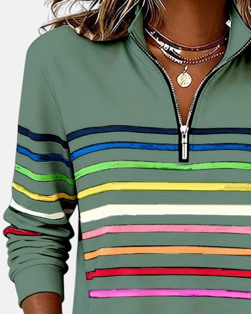 Pemberly | Women's Striped Quarter-Zip Long Sleeve Pullover