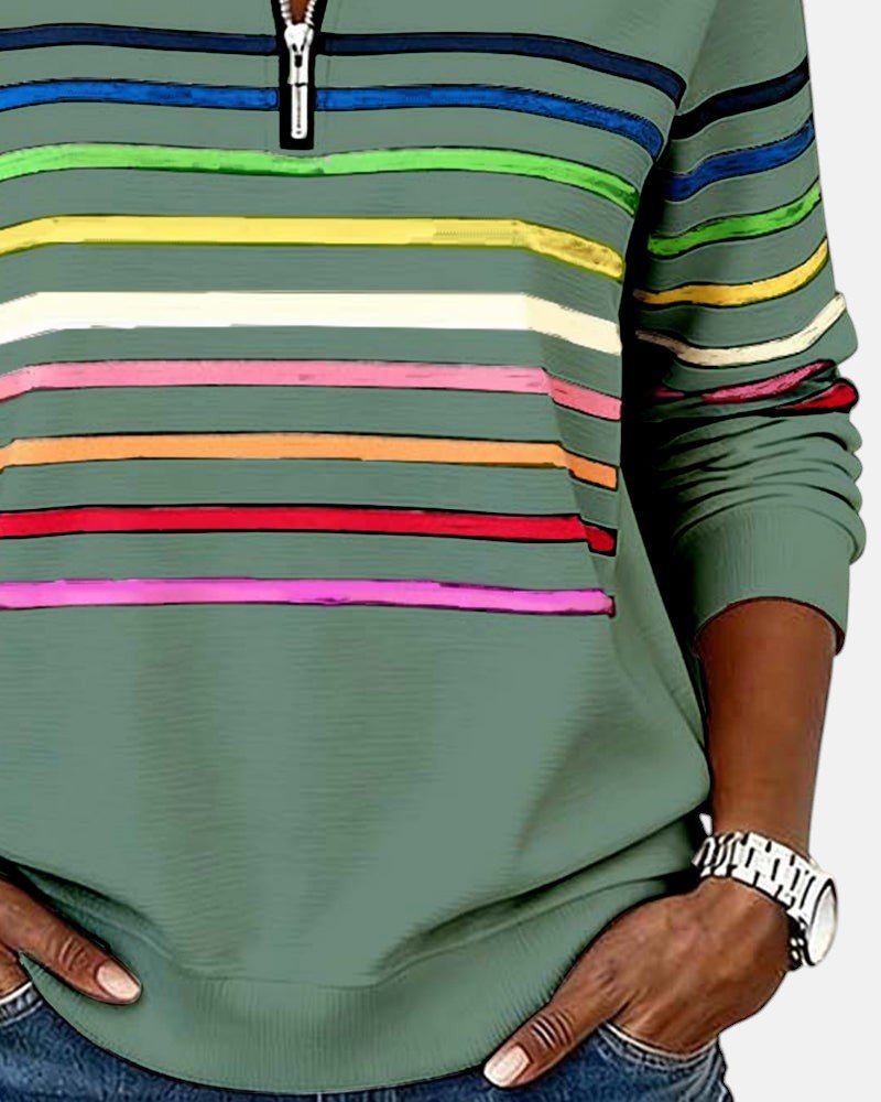 Pemberly | Women's Striped Quarter-Zip Long Sleeve Pullover