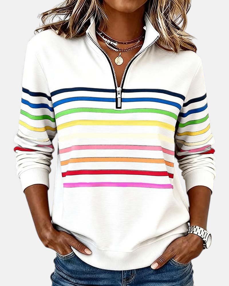 Pemberly | Women's Striped Quarter-Zip Long Sleeve Pullover