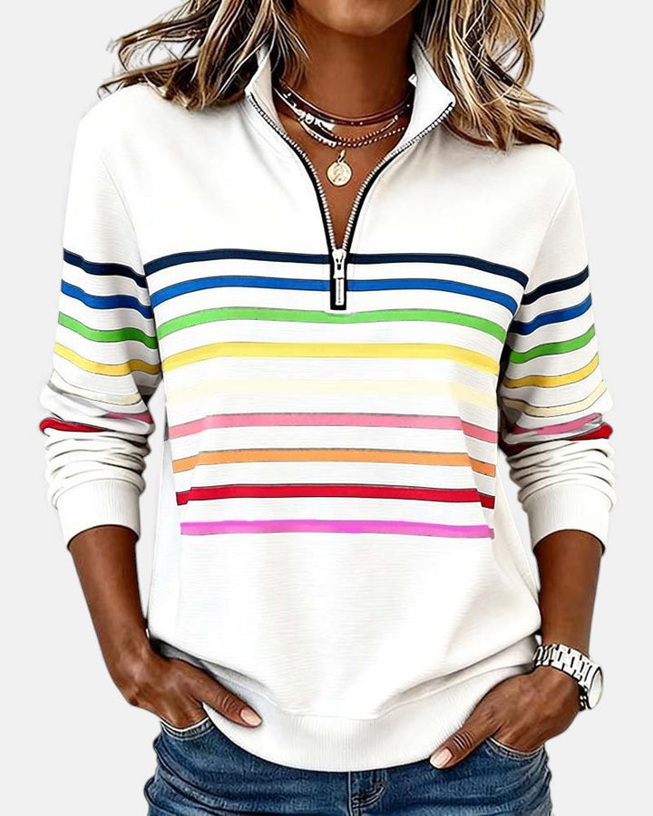 Pemberly | Women's Striped Quarter-Zip Long Sleeve Pullover